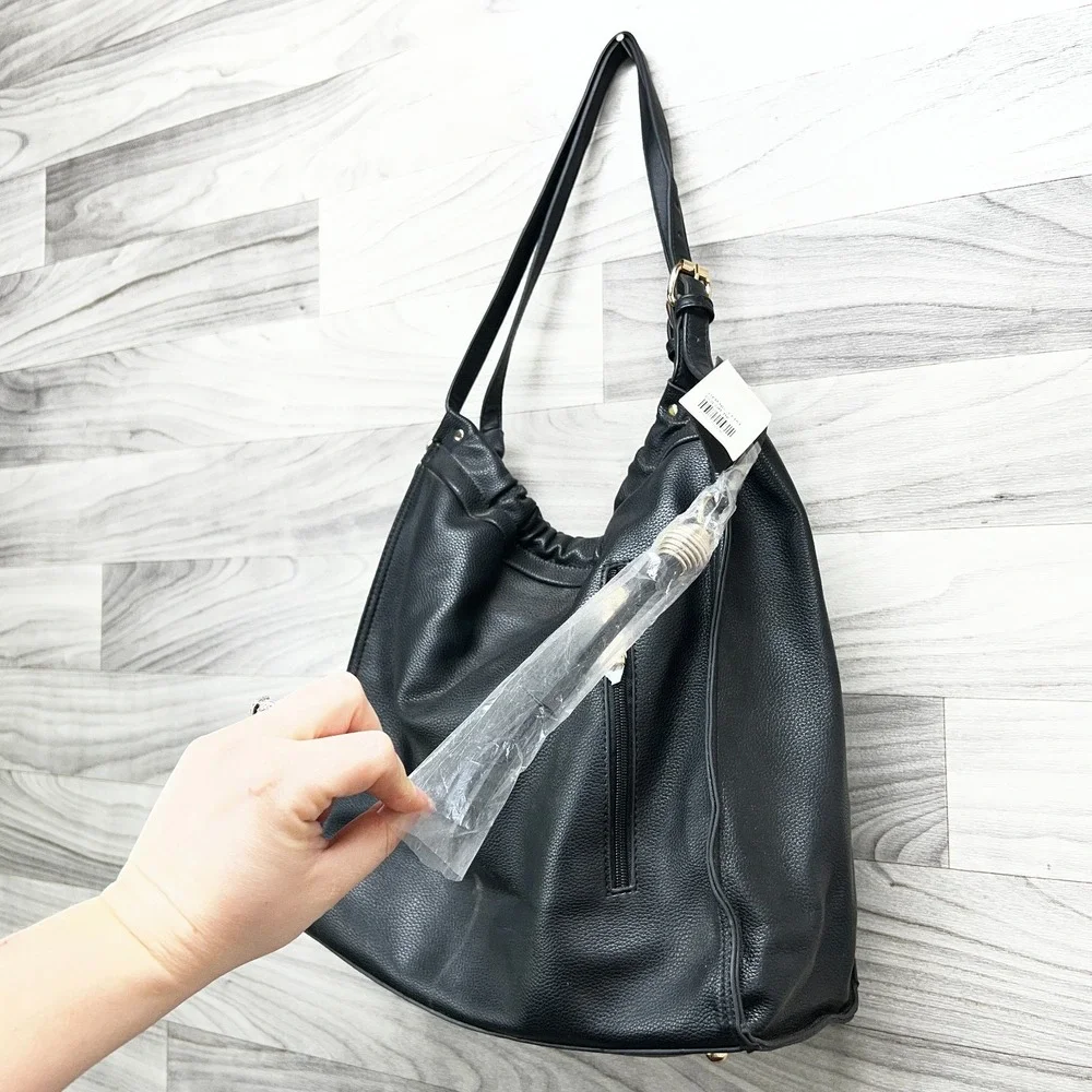 Vegan Le Miel Shoulder Bag Women's Black Beaded‎ Faux Leather Detachable Strap